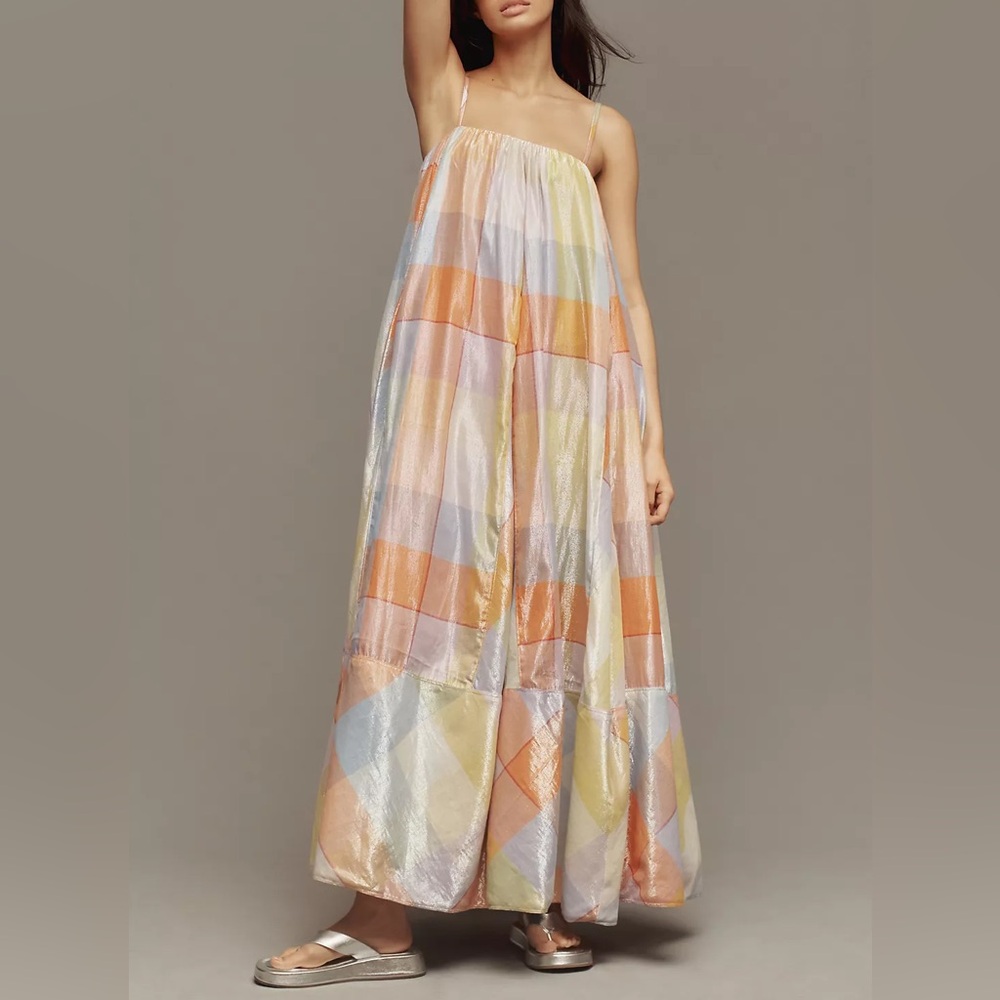 Pilcro Pastel Plaid Maxi Dress in Peach, Pale Blue & Yellow